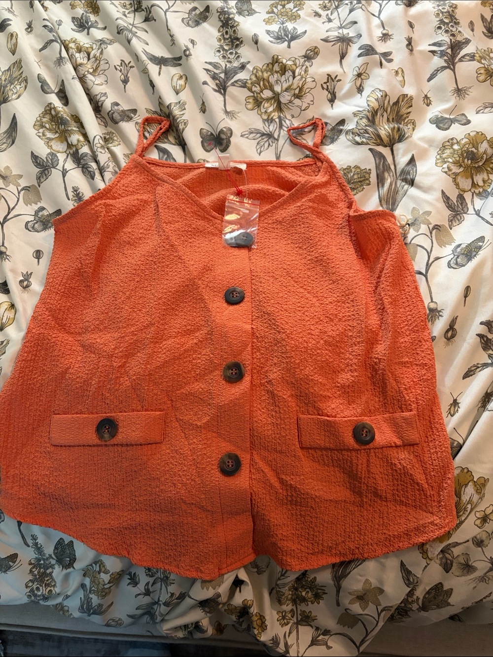 NWT blu pepper Button-Front Orange Textured Tank Top